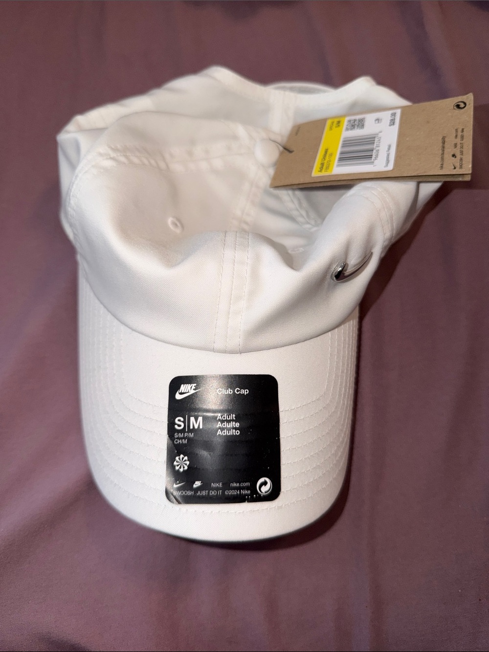 NWT! Adult White Nike Dri-Fit Adjustable Club Cap with Silver Logo- Small/Medium